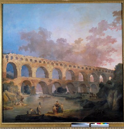 Kilátás a Gard-hídra Hubert Robert (1733-1808) festménye 18. század V. 2,42x2,42 m - Kilátás a Pont du Gard-ra (Franciaország). Hubert Robert (1733-1808) festménye alkotó: Hubert Robert