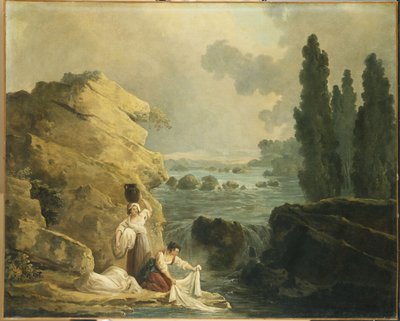 Mosók a kaszkád mellett alkotó: Hubert Robert