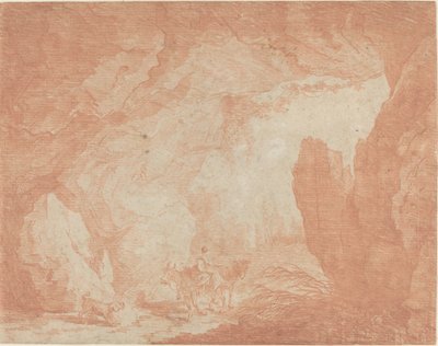 Fiatal nő szamarak lovaglás egy természetes híd alatt alkotó: Hubert Robert