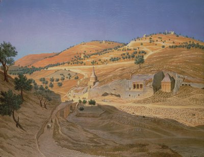Egy dombos táj arabokkal és egy romos templommal alkotó: Hubert Sattler