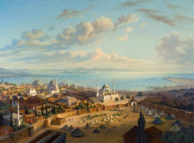 "Konstantinápoly kilátása Serasker tornyából (Bayezid vagy Seraskier)" (Konstantinápoly a Beyazit tűztornyából) Hubert Sattler (1817-1904) festménye Olaj, vászon, 74x101,5 - Magángyűjtemény alkotó: Hubert Sattler