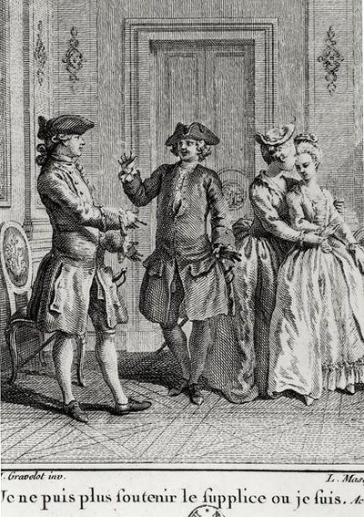 Nem bírom tovább a kínokat itt, ahol vagyok, Beaumarchais illusztrációja Eugenie számára, Louis Joseph Masquelier (1741-1811) metszetében alkotó: Hubert after Gravelot
