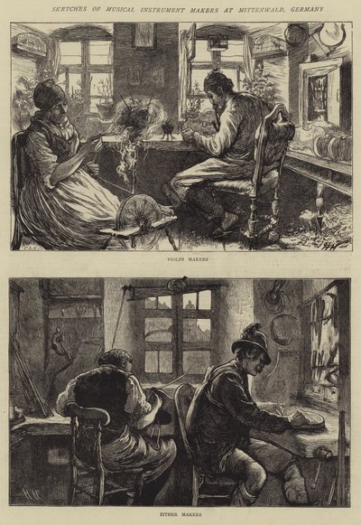 Mittenwaldi hangszerkészítők vázlatai, Németország alkotó: Hubert von Herkomer