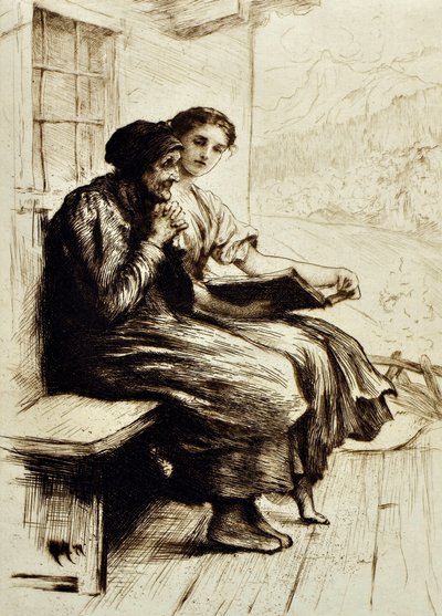 Vigasztaló szavak, 1879 körül (rézkarc) alkotó: Hubert von Herkomer