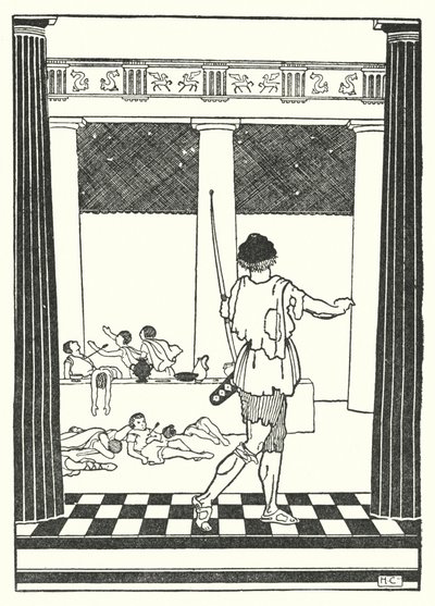 Odüsszeusz megöli Pénelopé kérőit (litográfia) alkotó: Hugh Chesterman
