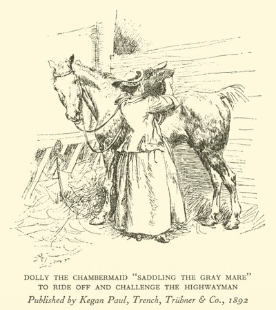 Dolly, a szobalány "Saddling the Grey Mare", lovagolni és kihívni az országúti embert (metszet) alkotó: Hugh Thomson