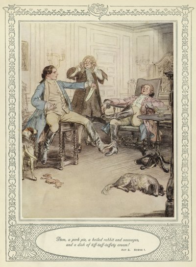 Illusztráció Goldsmith She Stoops to Conquer című művéhez alkotó: Hugh Thomson