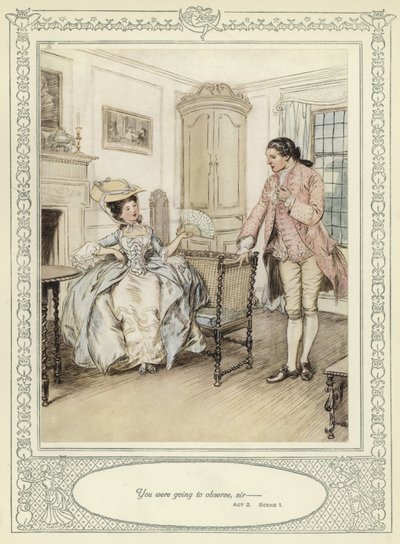 Illusztráció Goldsmith She Stoops to Conquer című művéhez alkotó: Hugh Thomson