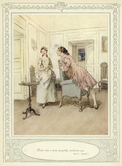 Illusztráció Goldsmith She Stoops to Conquer című művéhez alkotó: Hugh Thomson