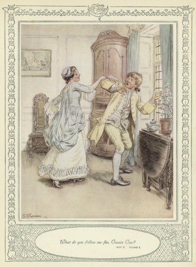 Illusztráció Goldsmith She Stoops to Conquer című művéhez alkotó: Hugh Thomson