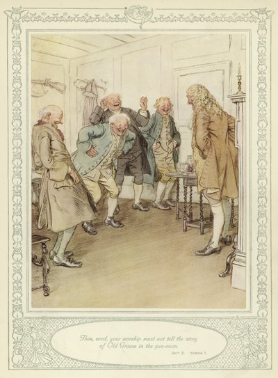 Illusztráció Goldsmith She Stoops to Conquer című művéhez alkotó: Hugh Thomson