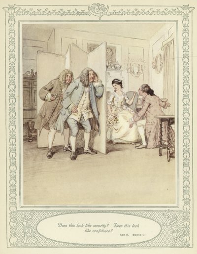 Illusztráció Goldsmith She Stoops to Conquer című művéhez alkotó: Hugh Thomson