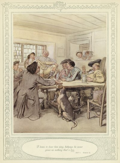 Illusztráció Goldsmith She Stoops to Conquer című művéhez alkotó: Hugh Thomson