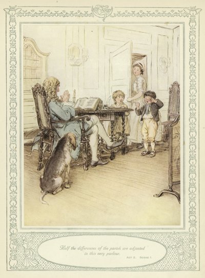Illusztráció Goldsmith She Stoops to Conquer című művéhez alkotó: Hugh Thomson