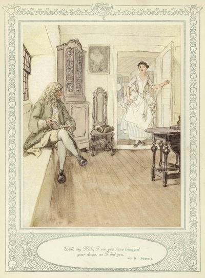 Illusztráció Goldsmith She Stoops to Conquer című művéhez alkotó: Hugh Thomson