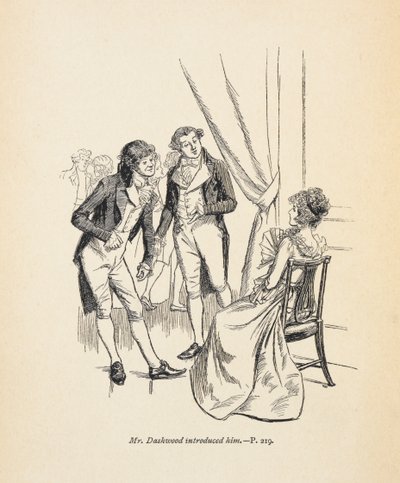 „Mr Dashwood bemutatta”, illusztráció Jane Austen „Érzék és érzék” című művéből alkotó: Hugh Thomson