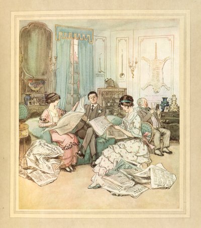 Újságolvasás, J. M. Barrie „The Admirable Crichton” című művéből alkotó: Hugh Thomson