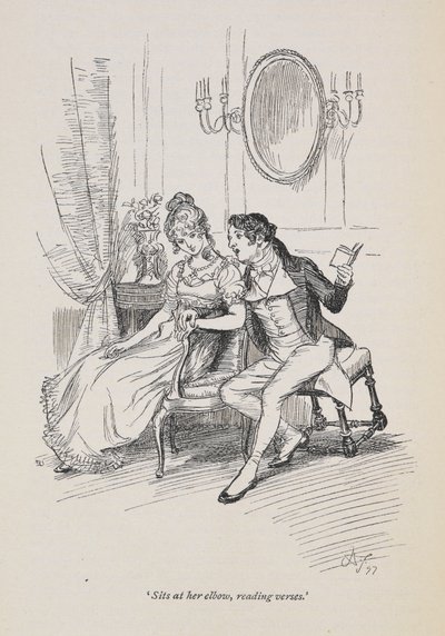 "A könyökénél ül, verseket olvas." Jane Austen meggyőzése alkotó: Hugh Thomson