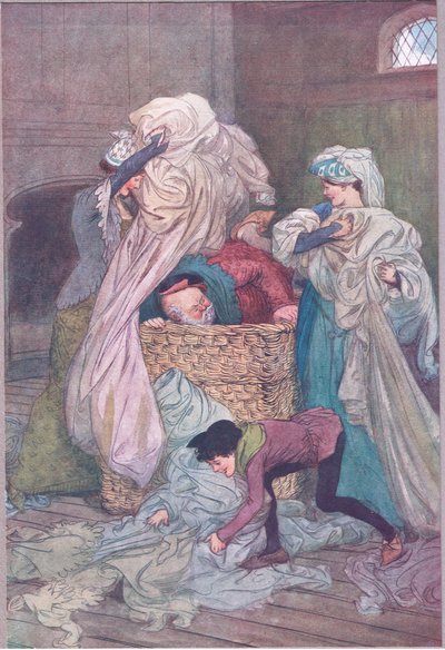 „Borosz vászonnal takarják be”, illusztráció a „The Merry Wives of Windsor” című filmből alkotó: Hugh Thomson