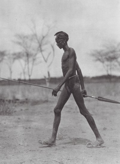Afrika: Dinka harcos lándzsával (fekete-fehér fotó) alkotó: Hugo Adolf Bernatzik