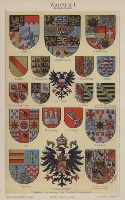 Német államok címerei (színes litho) alkotó: Hugo Gerard (after) Strohl