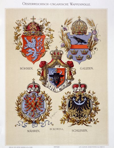 Címerek az Osztrák-Magyar Birodalomból, a művész „Heraldischer Atlas” című művéből, 1899 alkotó: Hugo Gerard Strohl