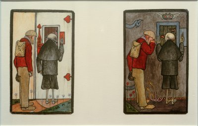 Gazda és halál a menny és a pokol kapujában alkotó: Hugo Simberg