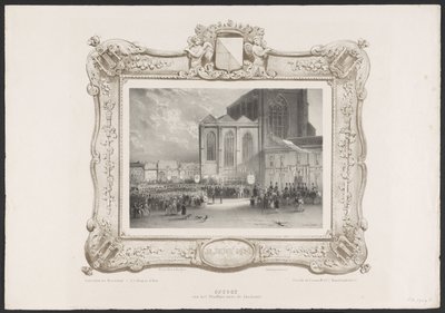 Felvonulás a Városházától az Akadémia épületéhez, 1836 Felemelkedés a Városházától az Akadémiáig (cím a tárgyon) Az 1836-os Utrechtsche Hogeschool második centenáriumának ünneplésének tányérjai (sorozat címe) alkotó: Huib van Hove Bz