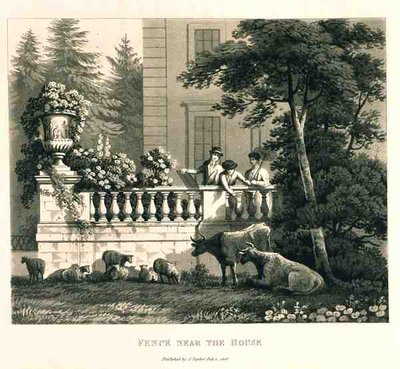 Kerítés a ház közelében, a "Töredékek a tájkertészet elméletéről és gyakorlatáról", kocsma. 1816 (litó) alkotó: Humphry Repton