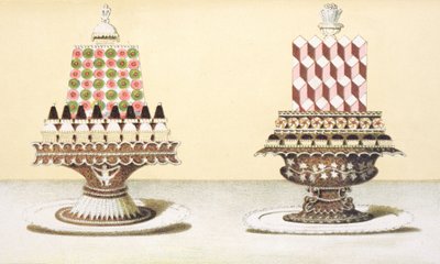 Tervezés desszertek bemutatásához, illusztráció egy francia konyhaművészetről szóló magyar szakácskönyvből, 1880 körül alkotó: Hungarian School