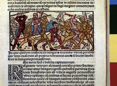 MAGIARS Combat of: Magyarország krónikája" című könyv illusztrációja. alkotó: Hungarian School