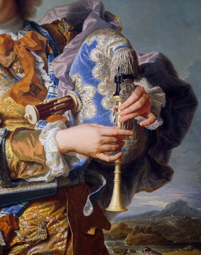 Gaspard de Gueidan dudán játszik, 1735 körül, Hyacinthe Rigaud (1659-1743), olaj, vászon. Részlet. Franciaország alkotó: Hyacinthe Francois Rigaud