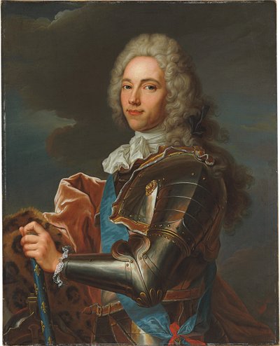 Broglie herceg portréja, a Sainte Esprit Lovagrend szárnyában, egy francia marsall pálcájával alkotó: Hyacinthe Francois Rigaud