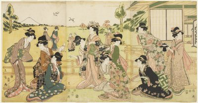 Hawking Party, 1807 (színes fametszet) alkotó: Hyakusai Hisanobu Hyakusai Hisanobu