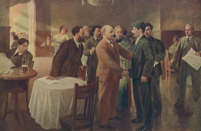 „Lenin és Sztálin első találkozása, Tammerfors Finnország, 1905. december”, 1939. alkotó: I Vepkhvadze