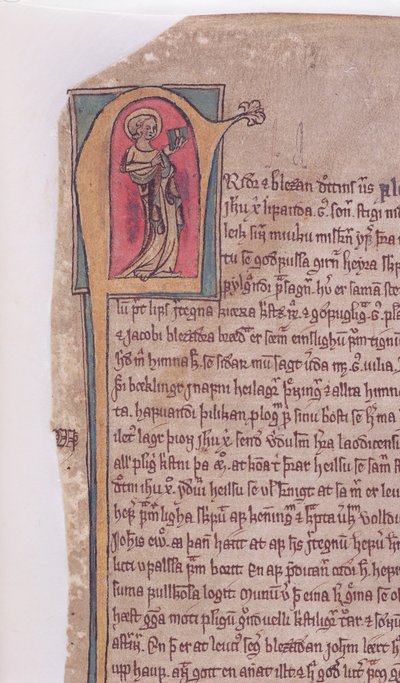 Történelmi kezdőbetűje a János és Jákob két apostol saga elején, a Codex Scardensisből, 1360 körül alkotó: Icelandic School