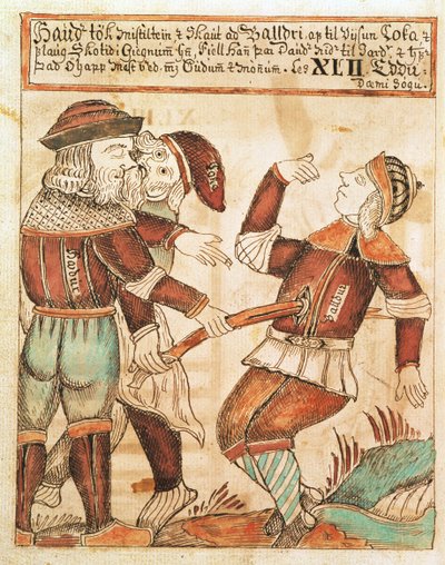 Ny Kgl Saml 1867.4, s.95v The Killing of Balder (toll, tinta és akvarell papíron) (lásd még: 169947) alkotó: Icelandic School