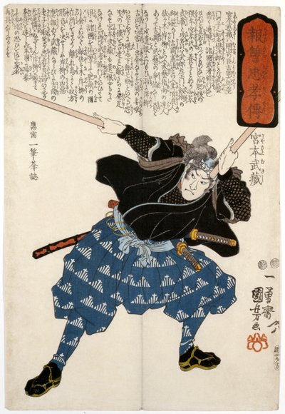 Miyamoto Susashi, a kardvívó, metszett alkotó: Ichiyusai Kuniyoshi