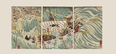 A Taira szellemek megtámadják Yoshitsune hajóját alkotó: Ichiyusai Kuniyoshi