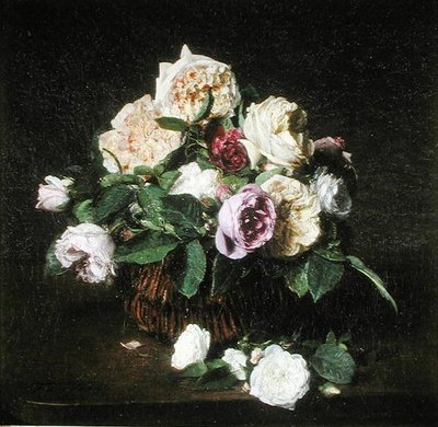 Rózsák egy kosárban az asztalon alkotó: Ignace Henri Jean Fantin Latour