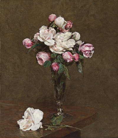 Rózsaszín és fehér rózsák pezsgőfuvolában, 1874 alkotó: Ignace Henri Jean Fantin Latour
