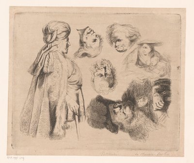 Kompozíció keleti férfival, gyermekes nővel és négy férfifejjel alkotó: Ignace Joseph de Claussin (attributed to)