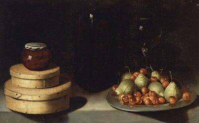 CSENDÉLET (TÁLCA CSERESZNYÉVEL ÉS KÖRTÉVEL, DOBOZOK ÉS ÜVEG MÉZES) – XX. SZÁZAD alkotó: Ignacio Zuloaga y Zabaleta