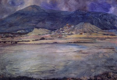 ZARAGOZA VÁROS - ESCO - XX. SZÁZAD - OLAJ / VÁSZON - 90 X 30 CMS alkotó: Ignacio Zuloaga y Zabaleta