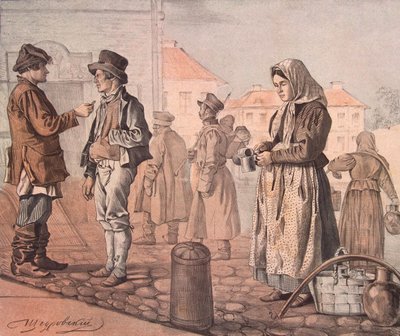 Utcai tejeladó az Ezek a mi embereink sorozatból, 1842 alkotó: Ignati Stepanovich Shchedrovsky
