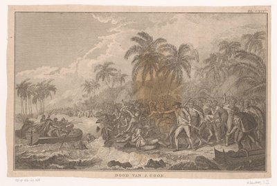 James Cook halála a Hawaii népével vívott csata során J. Cook halála (cím a tárgyon) alkotó: Ignaz Sebastian Klauber (possibly)