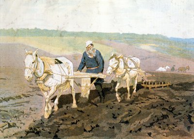 Tolsztoj gróf szántó – Repine festménye szerint alkotó: Ilya Efimovich (after) Repin