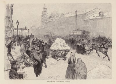 A Nyevszkij Prospekt télen (metszet) alkotó: Ilya Efimovich (after) Repin
