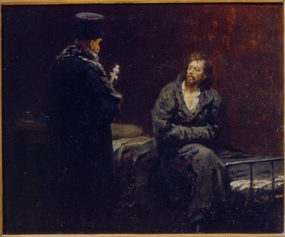 Gyónás előtt. Ilja Jefimovics Repin (Ilia Repin) (1844-1930) festménye, olaj, vászon alkotó: Ilya Efimovich Repin