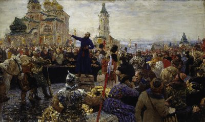 Kouzma (Kuzma) Minin (meghalt 1616-ban) Nyizsnyij Novgorod népét hívja 1611-ben (Moszkva népét a lengyelek ellen emelte) (Minin 1611-ben folyamodik a nyizsnyijnovgorodiakhoz) - Ilja Jefimovics Repin (1844-1930) festménye ), olajfestmény alkotó: Ilya Efimovich Repin